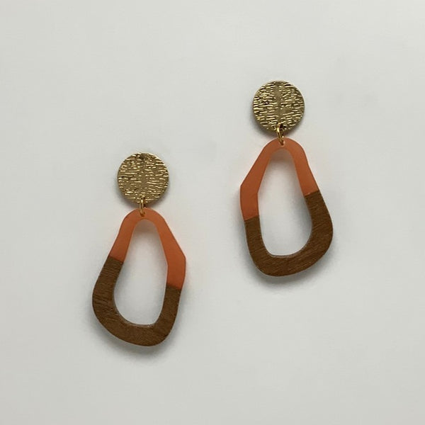 Abstract Split Lucite Wood Shape Drop Earrings