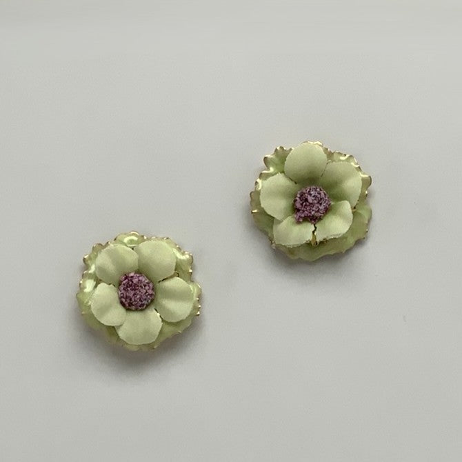 Layered Metal Fabric Flower Earrings