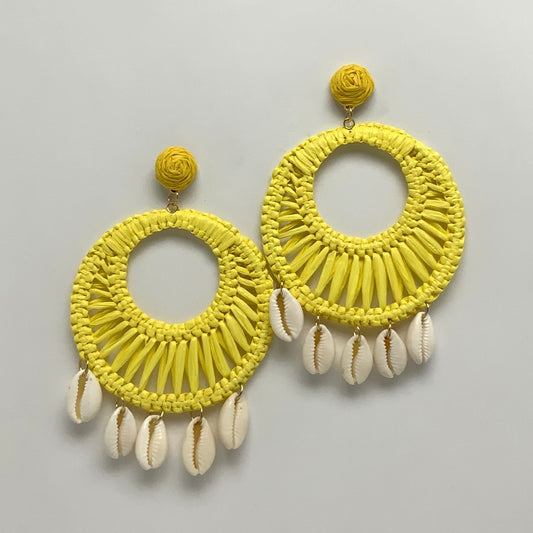 Statement Twine Wrapped Circle Crescent Conch Shell Charm Earrings