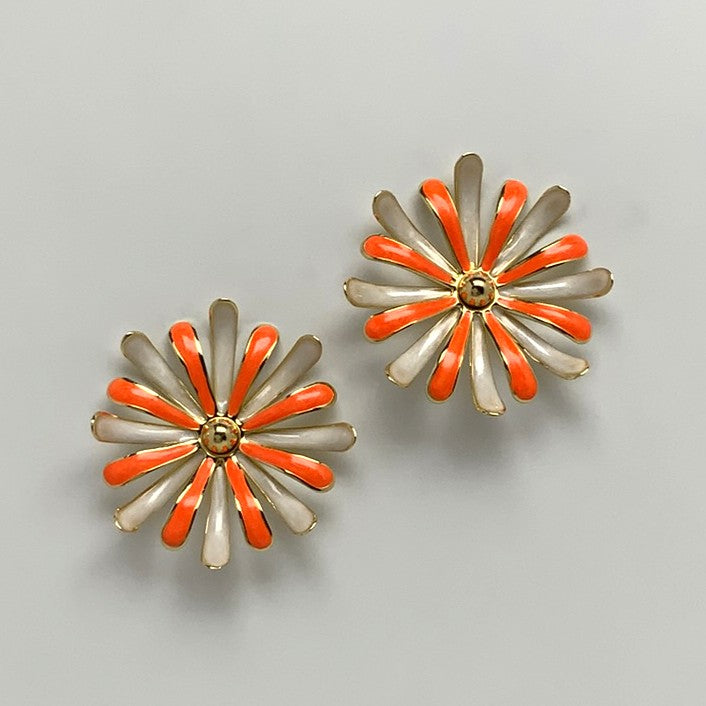 Double Layered Metal Enamel Petal Flower Earrings
