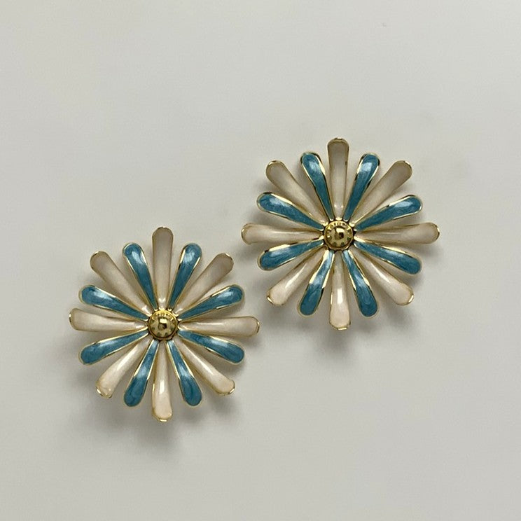 Double Layered Metal Enamel Petal Flower Earrings