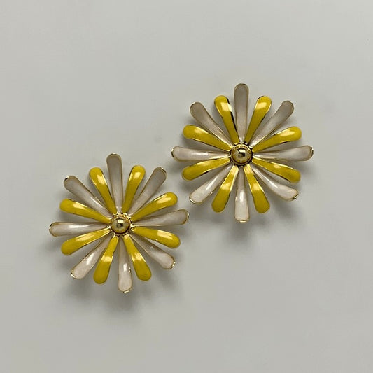 Double Layered Metal Enamel Petal Flower Earrings