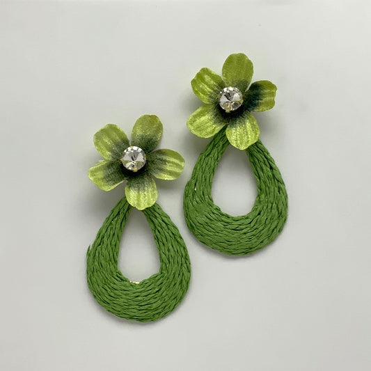 Flower Crystal Stud Twine Teardrop Earrings