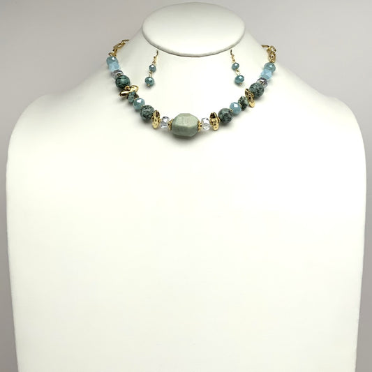 Crystal w/Stone Bead Necklace