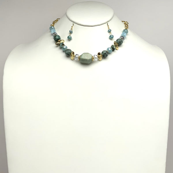 Crystal w/Stone Bead Necklace