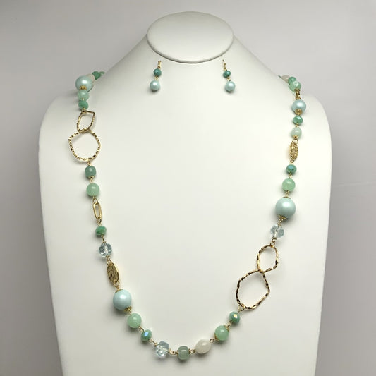 Long Crystal and Pearl Necklace