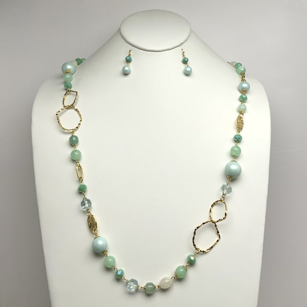 Long Crystal and Pearl Necklace