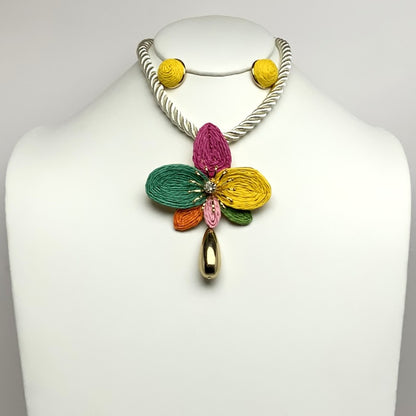 Flower Twine Crystal Cord Necklace Set