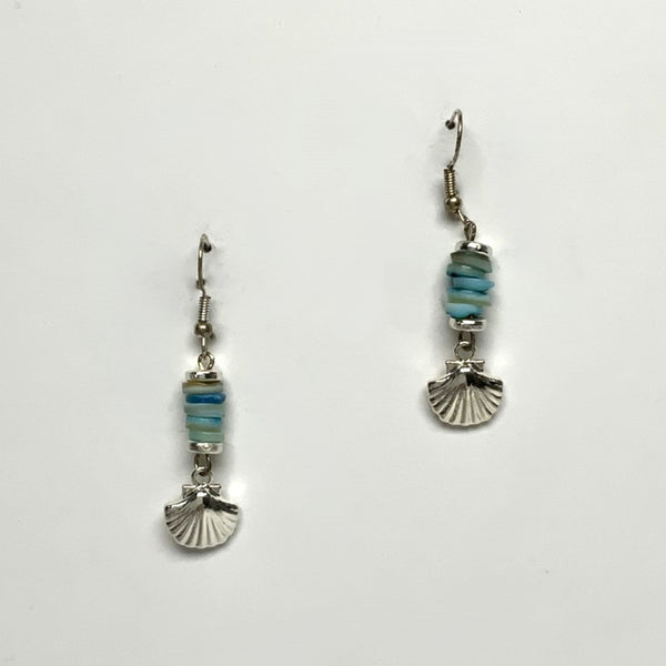 Flat Bead Seashell Drop Earrings