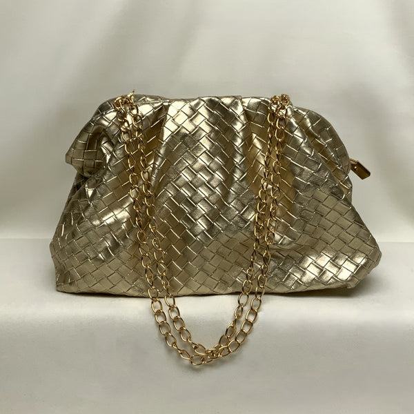 Metallic Woven Pattern Crossbody Purse