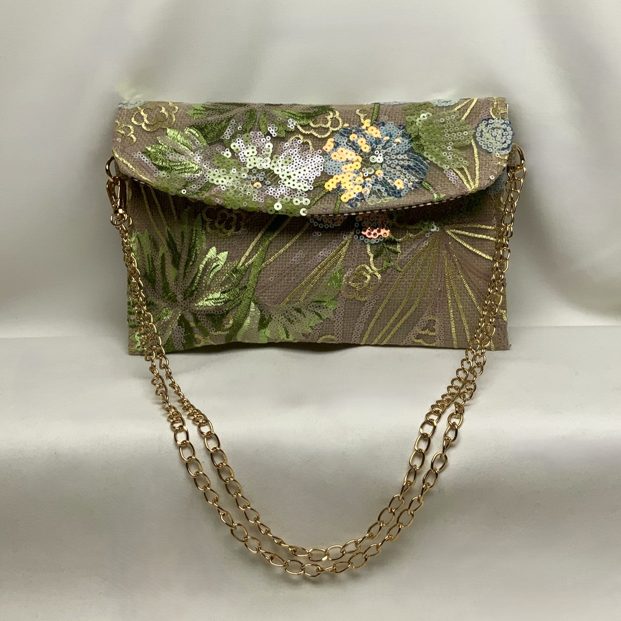 Botanical Embroidered Sequins Mesh Flat Crossbody Purse