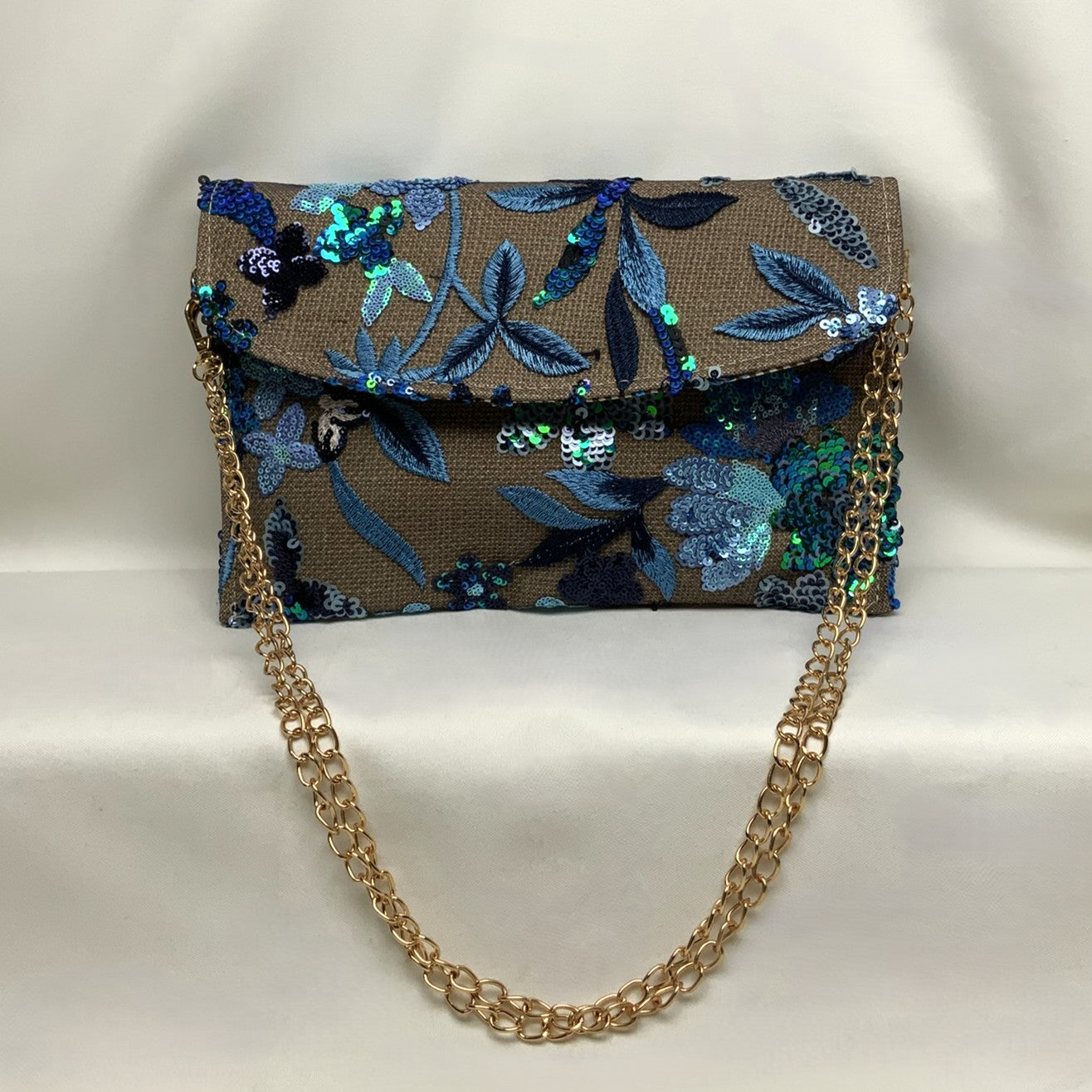 Botanical Embroidered Sequins Mesh Flat Crossbody Purse