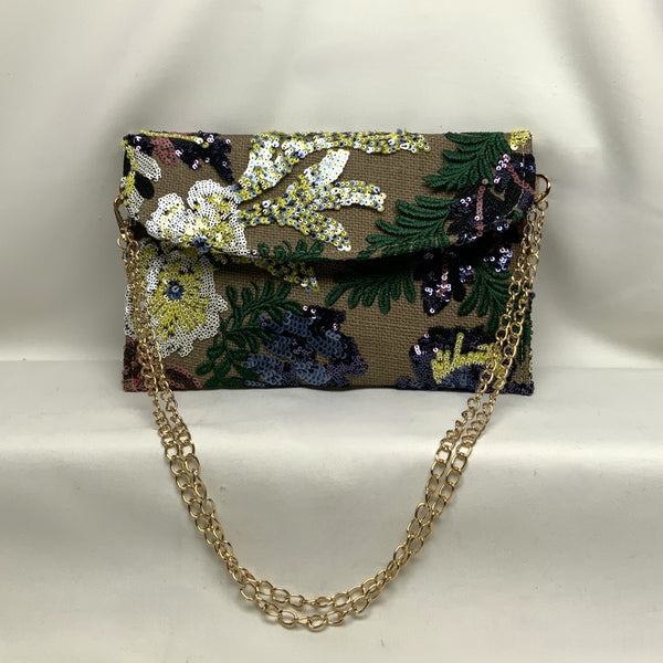 Botanical Embroidered Sequins Mesh Flat Crossbody Purse