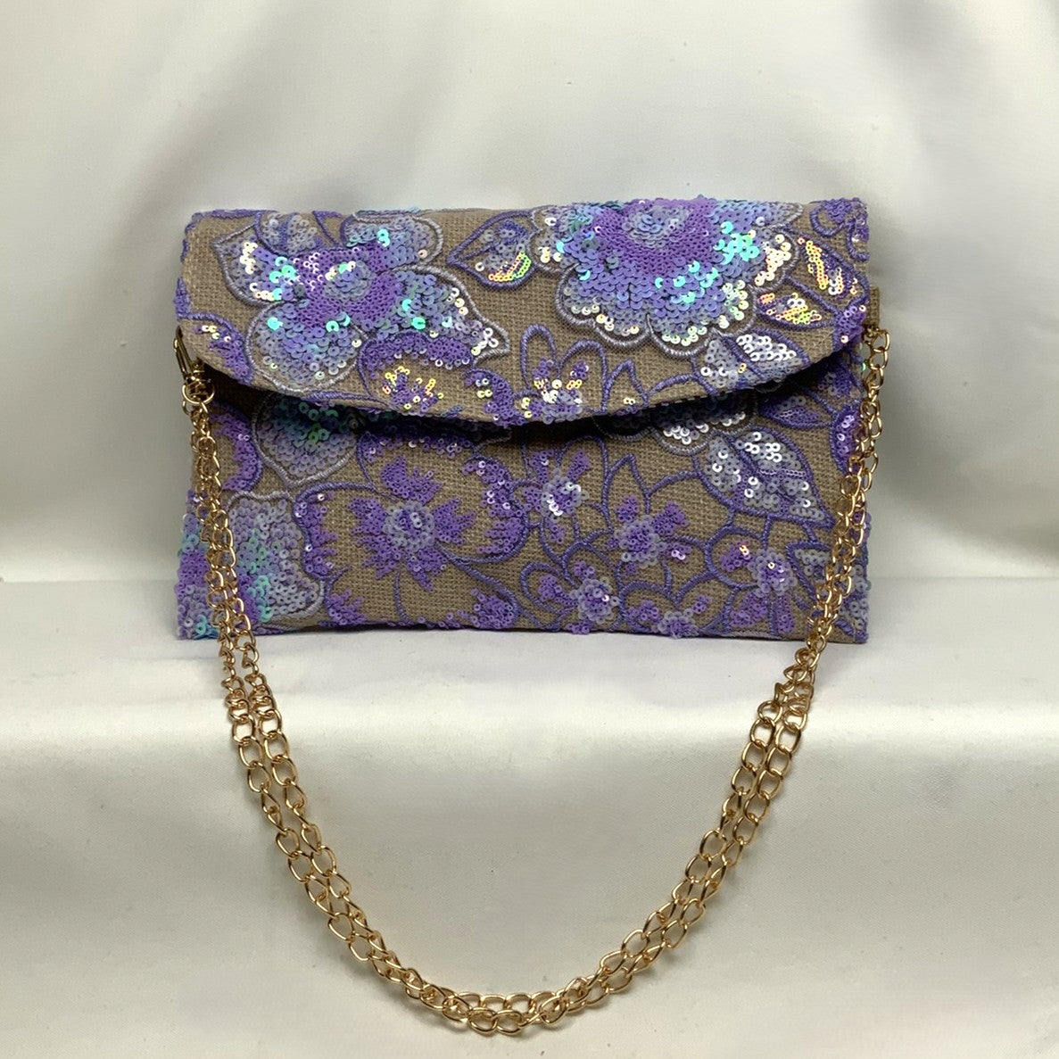 Botanical Embroidered Sequins Mesh Flat Crossbody Purse