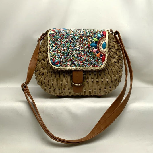 Twine Round Box Beaded Front Crossbody Purse