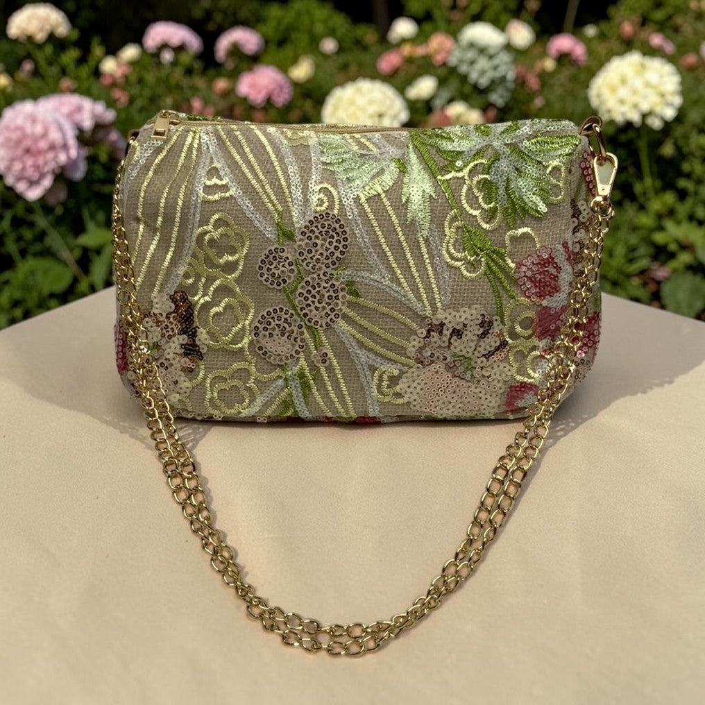 Botanical Embroidered Sequins Crossbody Purse