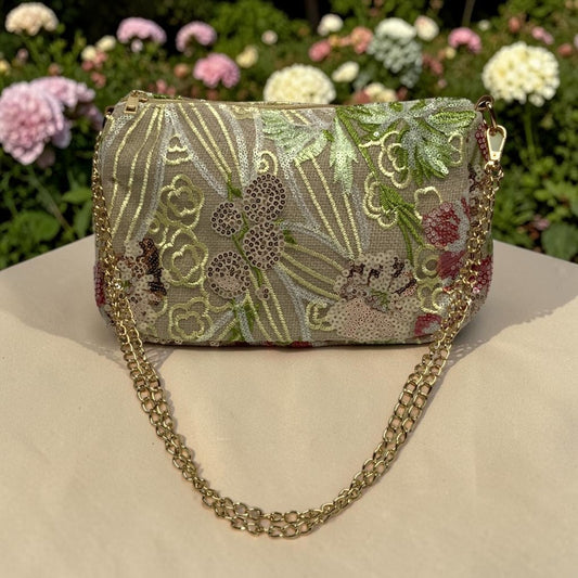 Botanical Embroidered Sequins Crossbody Purse