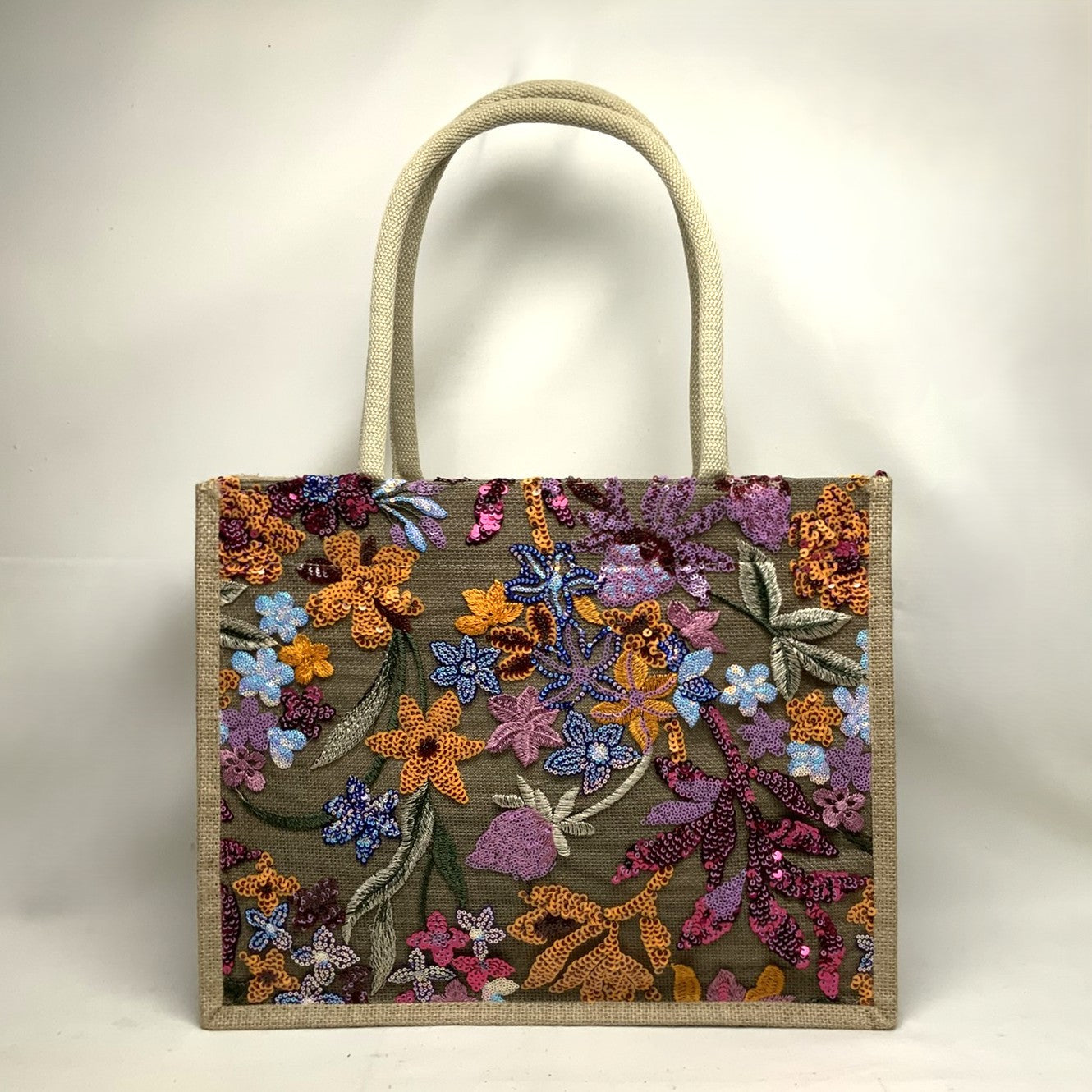 Flower Sequined Tote Canvas Bag