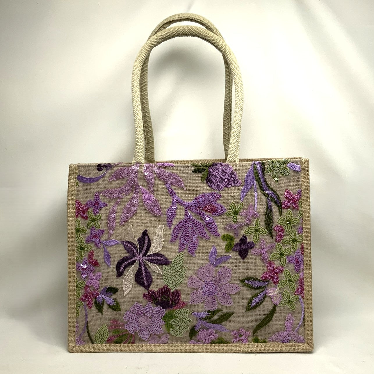 Flower Sequined Tote Canvas Bag