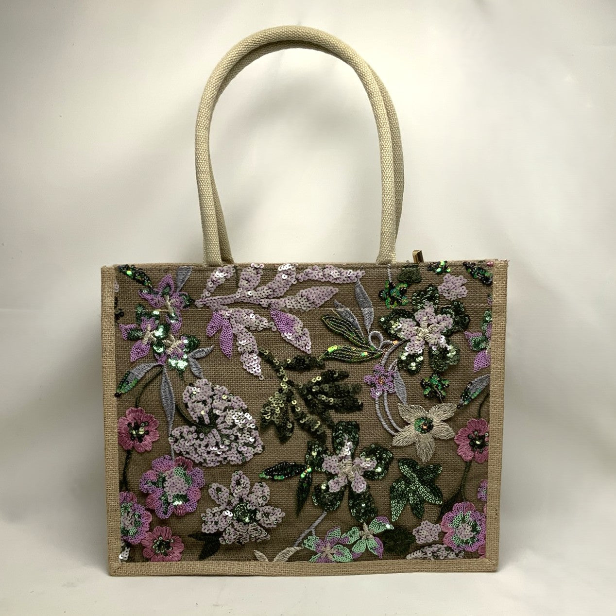 Flower Sequined Tote Canvas Bag