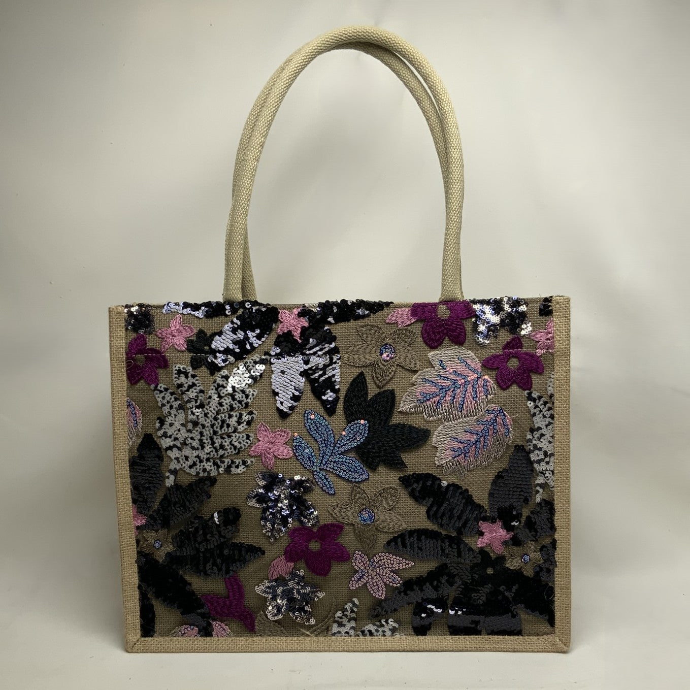 Flower Sequined Tote Canvas Bag