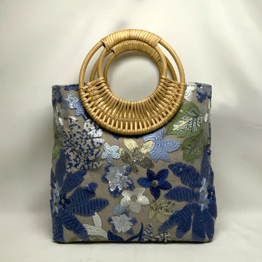 Botanical Embroidered Sequins Tote Bamboo Circle Handbag