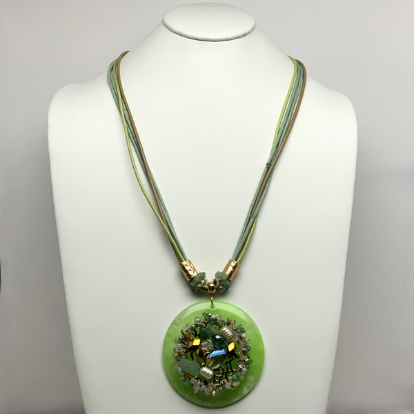 Beaded Pendant Long Lucite Necklace