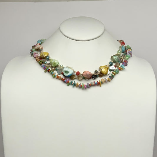 Boho Beach Stone Rope Wrapped Necklace