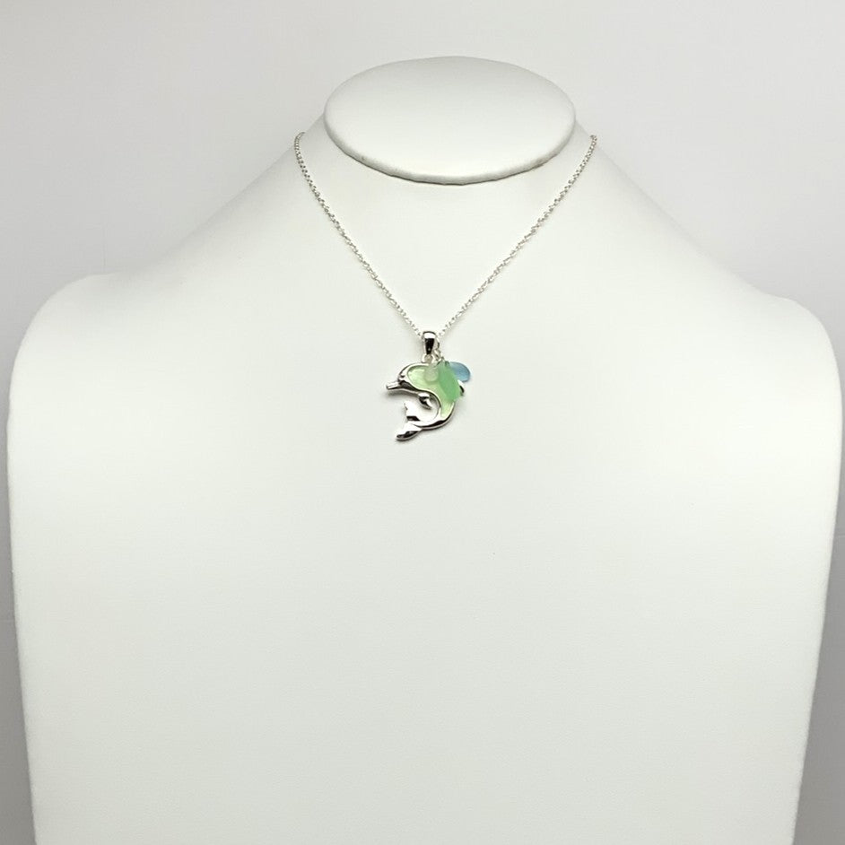 Sea Glass Dolphin Charm Necklace
