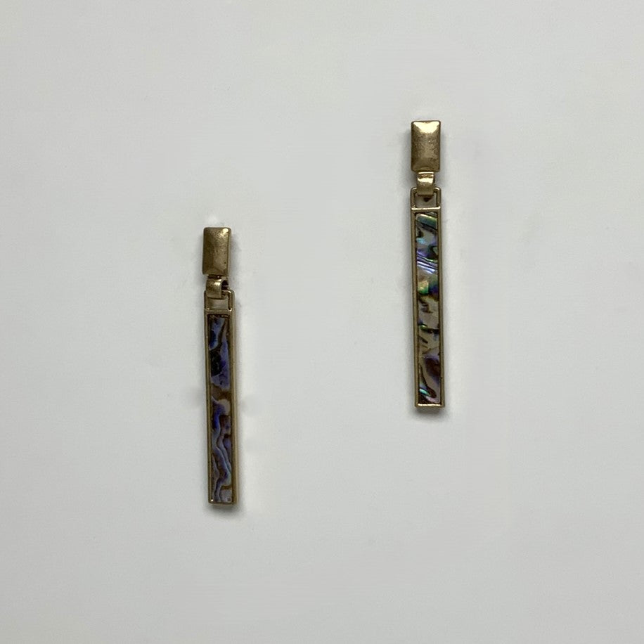 Abalone Rectangle Skinny Drop Earrings