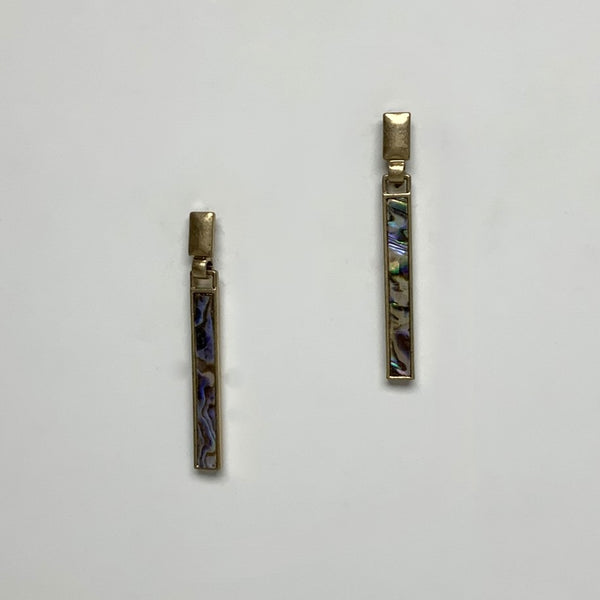 Abalone Rectangle Skinny Drop Earrings