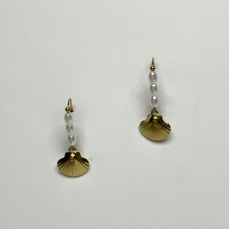 Pearl Beaded Shell Drop Earrings