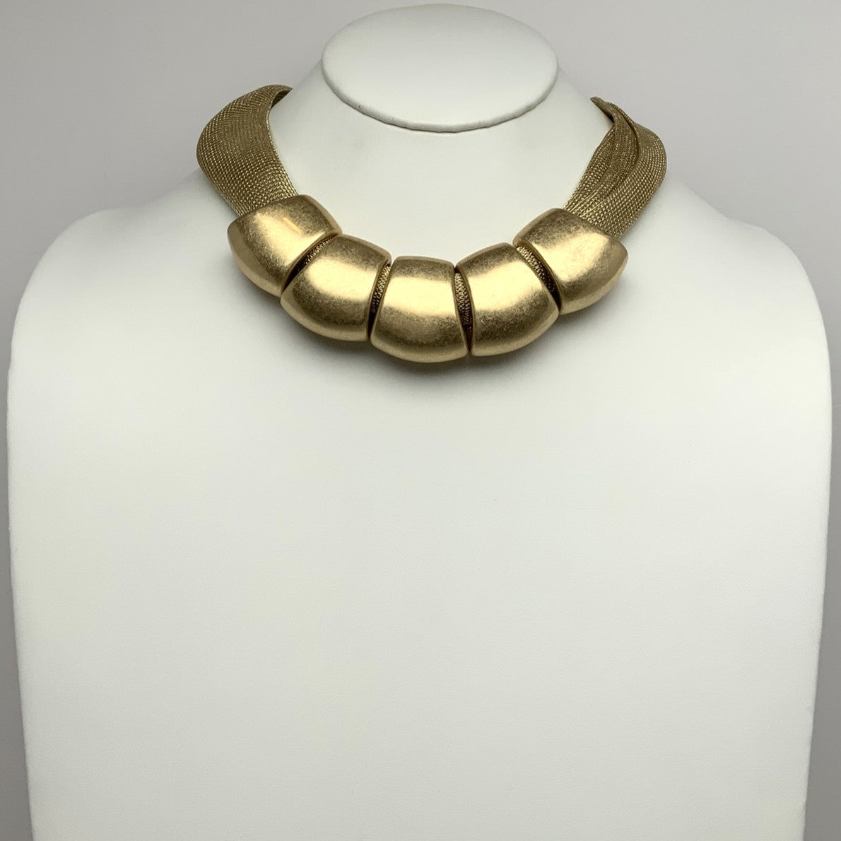 Metallic Mesh Five Metal Pendant Statement Necklace