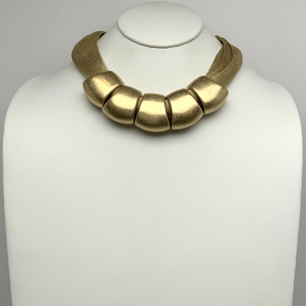 Metallic Mesh Five Metal Pendant Statement Necklace