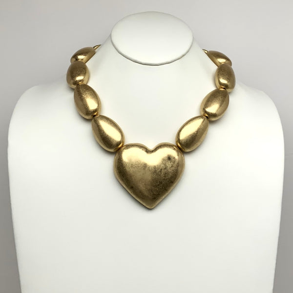Chunky Gold Heart Statement Necklace