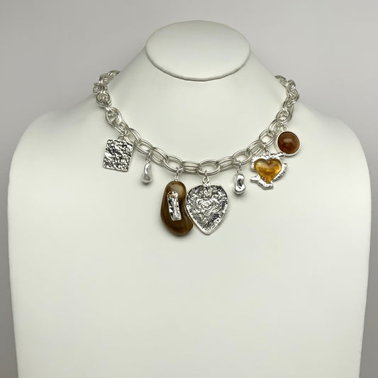 Lucite Textured Charm Necklace