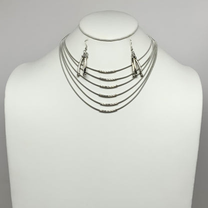 Multi Wire W/ Metal Curved Tubes Necklace Set
