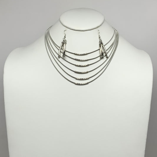 Multi Wire W/ Metal Curved Tubes Necklace Set