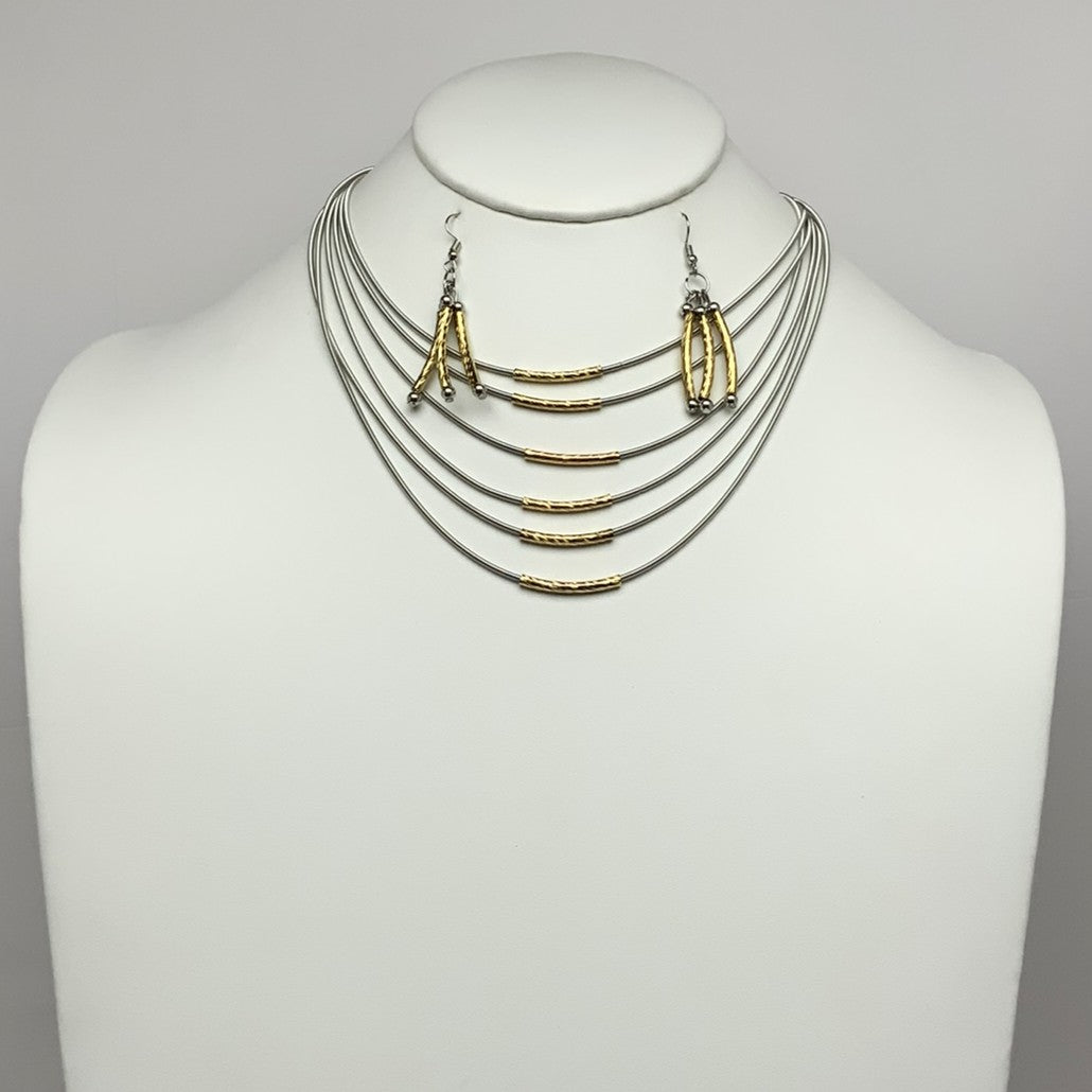 Multi Wire W/ Metal Curved Tubes Necklace Set