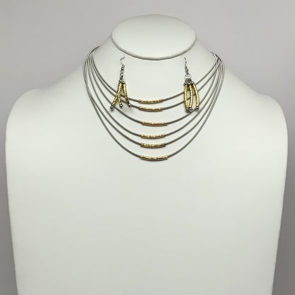 Multi Wire W/ Metal Curved Tubes Necklace Set