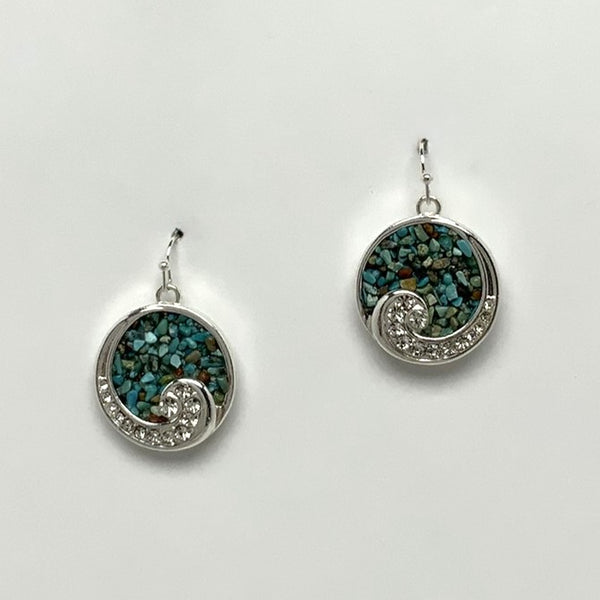 Circle Pebble Filled Crystal Wave Drop Earrings