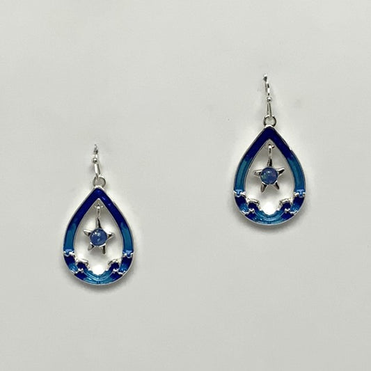 Teardrop Wave Turtle Center Drop Earrings