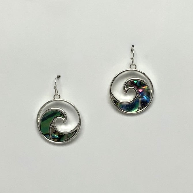 Circle Abalone Wave Drop Earrings