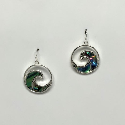 Circle Abalone Wave Drop Earrings