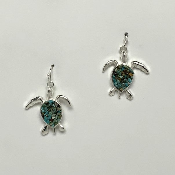 Pebble Filled Turtle Drop Earrings