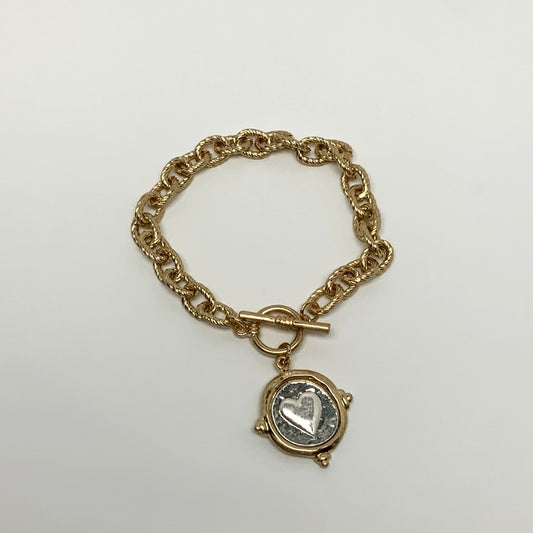 Heart Coin Toggle Clasp Bracelet