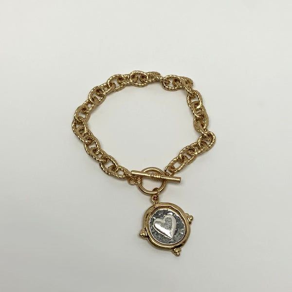 Heart Coin Toggle Clasp Bracelet