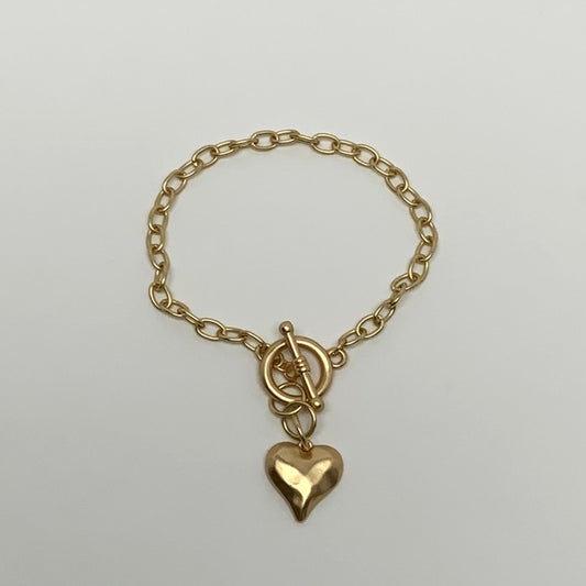 Heart Charm Chain Toggle Clasp Bracelet