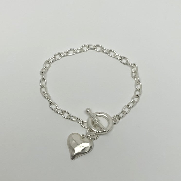 Heart Charm Chain Toggle Clasp Bracelet
