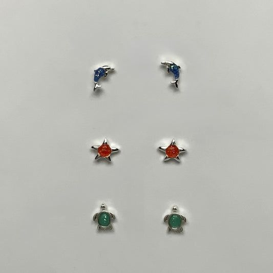 Set of 3 Stud Nautical Earrings